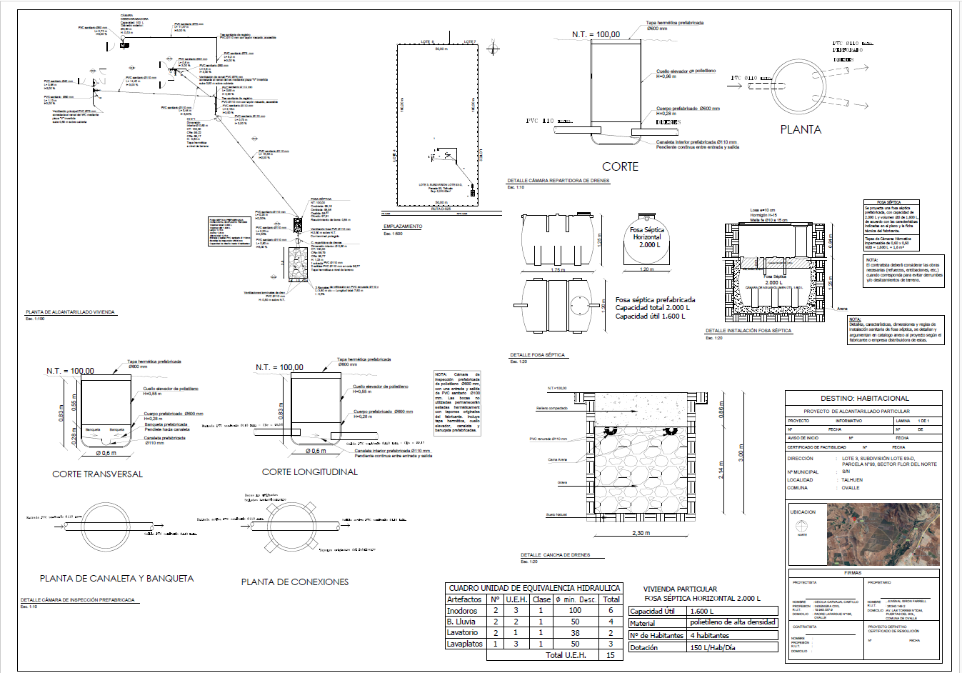 Plano de proyecto de alcantarillado particular